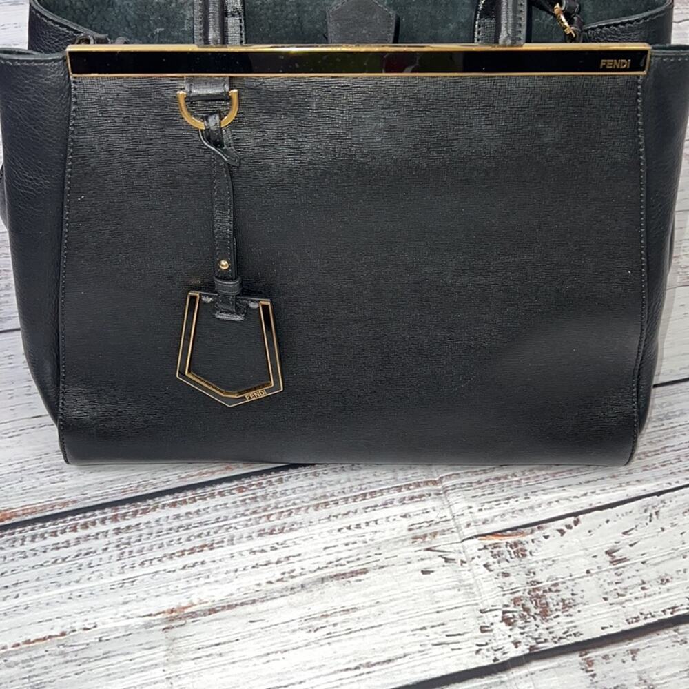 #FENDI Black Saffiano Leather Medium 2Jours Tote - Picture 3 of 16